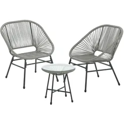 SVITA TULUM Balkon-Möbel 3-tlg. Garten-Möbel Set Balkonstühle mit Tisch Grau