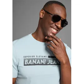 Bruno Banani T-Shirt BRUNO BANANI, Herren, Gr. L (52/54), blau (blau grau), Single Jersey, Obermaterial: 100% Baumwolle, bedruckt, slim fit, Rundhals, Shirts T-Shirt, in schmaler Passform