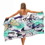 Highdi Schmetterling Microfaser Strandtuch Groß, Sommer Leicht Sandfrei Schnelltrocknend Badetuch Sporthandtuch Strandlaken Reisehandtuch Picknickdecke für Erwachsene Kinder (Grüne,70x150cm)