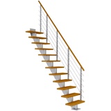 DOLLE Mittelholmtreppe Frankfurt (Breite: 65 cm, Gerade, Perlgrau, Farbe Stufen: Eiche, Natur, Geschosshöhe: 222 – 258 cm)