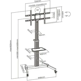 AISENS FT86TRE-197 Soporte de Suelo Con Rueda Bandeja DVD para Monitor/TV Hasta 50Kg 37"-86"