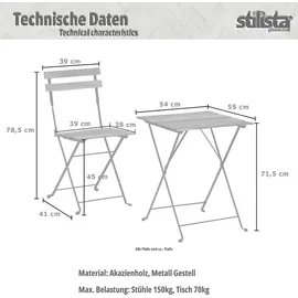 Stilista Bistro-Set 3tlg. Balkon-Set Möbel-Set Gartengruppe Sitzgarnitur