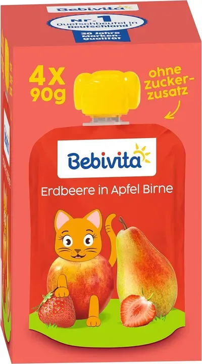 Bebivita Quetschie Erdbeere in Apfel-Birne (ab 1 Jahr) 4 x 90 g