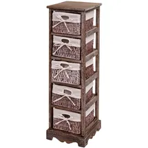 Mendler Regal Kommode mit 5 Korbschubladen 90x25x28cm, Shabby-Look, Vintage ~ braun