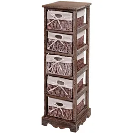 Mendler Regal Kommode mit 5 Korbschubladen 90x25x28cm, Shabby-Look, Vintage ~ braun
