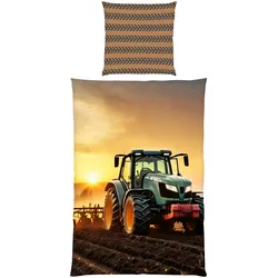 Herding Renforcé Wende-Bettwäsche Traktor 80x80 / 135x200 cm, mehrfarbig