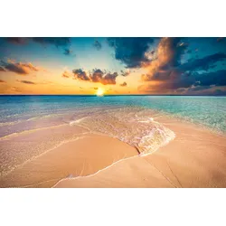 Fototapete PAPERMOON "Tropischer Strand Malediven", bunt (mehrfarbig), B:3,5m L:2,6m, Vlies, Tapeten