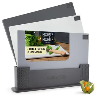 Moritz & Moritz 3x Schneidebrett Kunststoff, 32 x 22 cm, mit Ständer, Set, 3 Stück