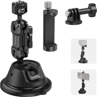 SMALLRIG Suction Cup Mount Saugnapfhalterung für Action-Kamera, Kamera halterung mit Telefonhalter 1/4" Löcher Dual-Kugelkopf Magic Arm, für Phone für GoPro DJI Osmo Insta360, An der Autoscheibe -4275