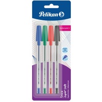 Pelikan Kugelschreiber Stick super soft, 4 Stück (blau, schwarz, grün, rot)