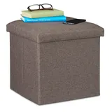 Relaxdays Sitzhocker mit Stauraum, faltbar, weich gepolstert, eckig, Stoff, Sitzwürfel, HBT: 37x37,5x37,5 cm, graubraun