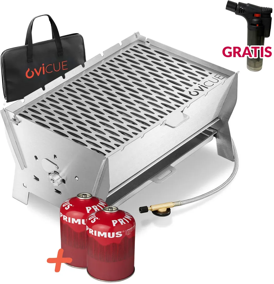Ovicue L Kompaktgrill Set - Mobiler Gasgrill mit 3,5 kW Leistung und 2 450g PRIM...