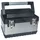 Perel Edelstahl Werkzeugkiste mit herausnehmbarem Einsatz, Metall Toolbox mit Aluminiumgriff und Metallverschlüssen, Werkzeugkoffer für Werkstatt und Garage, 38 x 27 x 22,5 cm, 23 L