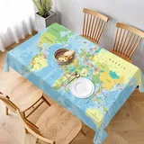 Tischdecke Abwaschbar Weltkarte Outdoor Rechteckig 140x240 cm 3D Tischdecken Blauer Meer, Tischtuch Ornamente Polyester Gartentischdecke 240x140 Tischwäsche Wetterfest a-4256