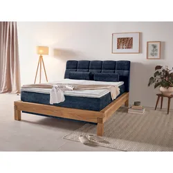 Boxspringbett HOME AFFAIRE "Villads", blau, B:179cm L:231cm, Komplettbetten, Boxspringbett, Liegefläche: 160/200 cm aus Balkeneiche, Inside-Boxspring-Unterbau