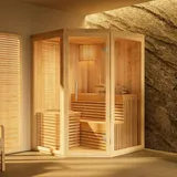 FinnTherm Innensauna Ylva, Ecksauna mit Glasfront, 68 mm Wandstärke, 2 Personen - FinnTherm