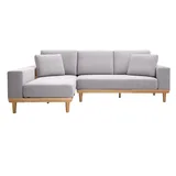 miliboo Ecksofa 5-Sitzer mit Stauraum hellgrauer Stoff mit strukturiertem Samteffekt und helles Holz KOMAO.