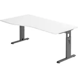 HAMMERBACHER Gradeo höhenverstellbarer Schreibtisch weiß Trapezform, C-Fuß-Gestell grau 180,0 x 80,0/100,0 cm