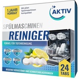 Aktiv 24x Spülmaschinenreiniger Tabs extra stark gegen Geruch & Kalk | Geschirrspüler Reiniger mit Formel für Tiefenreinigung | Hygiene Reinigung 1 Jahres Vorrat