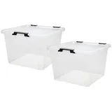 Dynamic24 2x Aufbewahrungsbox 26L Deckel Kunststoffbox Stapelbox Lager Regal Transparent