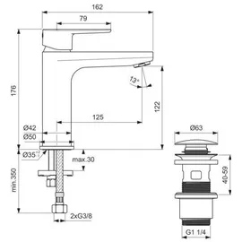 Ideal Standard Waschtischarmatur Push-Open Ausladung 125 mm Rosé