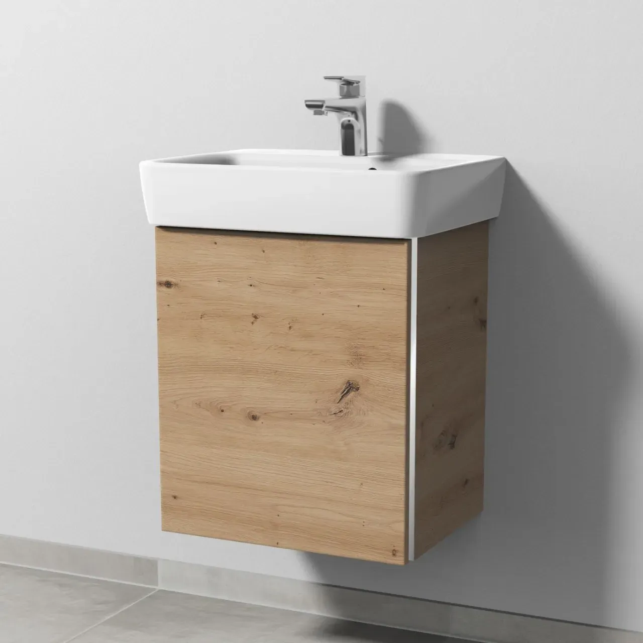 Sanipa 3way Waschtischunterbau zu Geberit Renova Plan Waschtisch mit 1 Tür, Eiche Natural-Touch BR87285