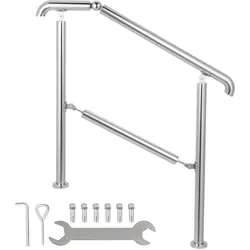 VEVOR Treppengeländer 5 Stufen Hauseingang Handlauf Edelstahl mit Pfosten Verstellbares Eingangsgeländer Silber 1 bis 5 Stufiges Geländer 1,6 m
