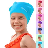 Limmys Premium Badekappe Kinder, badehaube Kinder - Langes und kurzes Haar Schwimmkappe Kinder und Badekappe für Mädchen Jungen – Hochwertige Qualität, Dehnbare & Bequeme Badekappe (L, Türkis)