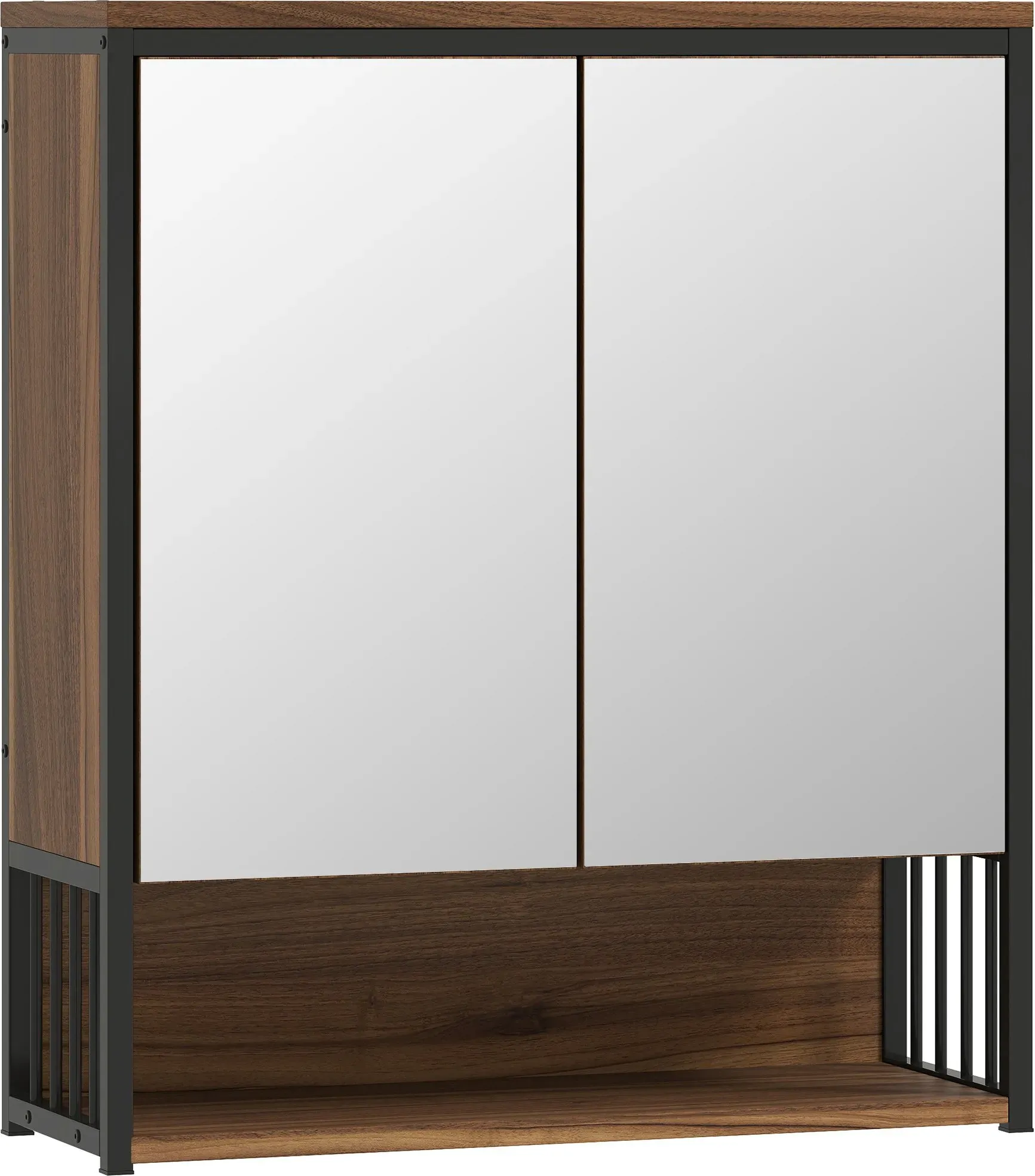 HOMCOM Spiegelschrank Bad, Badezimmerschrank mit Spiegel, Soft-Close-Tür, Badschrank mit offenen und geschlossenen Fächern, 56 x 20 x 65 cm, Braun   Aosom