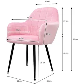 ECD Germany 2er Set Esszimmerstühle Küchenstühle Rosa aus Samt