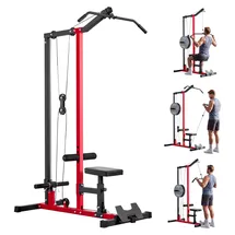 Vevor Latzugstation, 2-in-1 Latzugturm, ca. 227 kg Belastbare Gewichtsauflage, Kraftstation mit Latzugstange, Krafttraining für Rücken Arme Schultern, Latzugmaschine für Fitnesscenter Zuhause, Schwarz