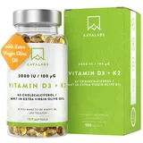 Vitamin D3 K2 hochdosiert mit nativem Olivenöl - Vitamin D hochdosiert 2000 IE + Vitamin K2 MK7 100μg - Sonnenvitamine Vitamin D K2 GMO-, gluten- und laktosefrei 180 Vitamin D3 K2 Kapseln hochdosiert