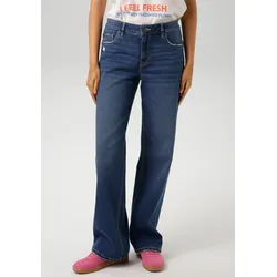 Straight-Jeans ANISTON CASUAL, Damen, Gr. 36, N-Gr, blau (dunkelblau), Denim/Jeans, Obermaterial: 81% Baumwolle, 17% Polyester, 2% Elasthan, Destroyed-Effekte, modisch, figurumspielend lang, Jeans, mit trendig weitem Bein - NEUE KOLLEKTION, Topseller