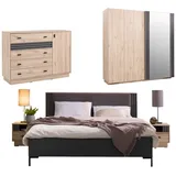 Deine Möbel 24 Komplettschlafzimmer ALL II Schlafzimmer-Set mit Lamellen, (Set Matratze H4 optional, 5-tlg., Set), Schiebetürenschrank 2 Nachttische Kommode Doppelbett 160x200 beige