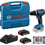 Bosch Professional 18V System Akku-Bohrschrauber GSB 18V-65 (bürstenloser Motor, Kopflänge 175, inkl. 2x Akku 2.0Ah, GAL 18V-40 Ladegerät, 1x Schraubendreher-Set, L-BOXX)