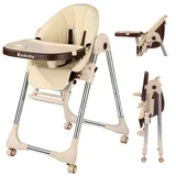 Hochstuhl Baby Kinderstuhl Klappbar kinderhochstuhl Mitwachsend 5 Höhenstufen 5 Neigungspositionen 3 Tablettpositionen (Beige)