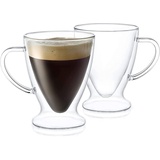 Ailovone Doppelwandige Thermogläser mit Henkel 2er Set Doppelwandige Gläser Set Latte Macchiato Gläser Set perfekt für Latte, Cappuccinos, Teebeutel, Saft (450ml-2pcs)