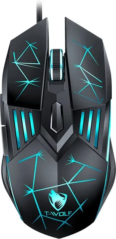 Rexsun Kabelgebundene Gaming-Maus – 6D-Tasten, 4-farbige LED-Beleuchtung, einstellbare DPI 1200–3600, ergonomisches Design, USB-Anschluss, kompatibel mit Windows & Mac, Schwarz, G560