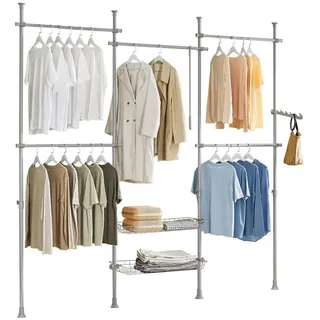 SoBuy Kleiderständer KLS04, Garderobenständer Kleiderschrank, verstellbares Regal, Schlafzimmer grau
