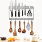 JNUYISW Magnetleiste Messer, 40 cm Messerhalter Magnetisch aus Edelstahl mit 6 Haken Einfache Montage Magnetischer Messerblock mit extra Starkem Magnet für Messer und Küche Utensilien