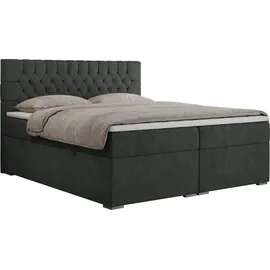 MKS Meble Boxspringbett 140x200 mit Matratze und Topper, Boxspringbett 140x200 mit Bettkasten und Kopfteil - PERA - 140x200 - Dunkelgrau - Struktur - H3 - Dunkelgrau
