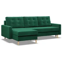 Mebligo - Ecksofa mit Schlaffunktion und Bettkasten BLANK, 223x88x140 cm, Universelles Eckcouch, Rechte oder Linke Seite Couch, Wohnzimmer Schlafsofa. L Couch mit Schlaffunktion - Flaschengrün
