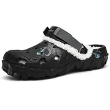 FLIOZY Herren Winter Clogs – wasserdichte Gefütterte Gartenschuhe mit Verstellbarem Fersenriemen, Warme rutschfeste Mules für Innen & Außen, Haus, Garten, Camping, Strand Black 47 - 47 EU