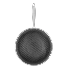 RESTO Kitchenware Wok RESTO KITCHENWARE "Achird tiefe Pfanne aus Tri-Ply (Edelstahl + Aluminium + Edelstahl)", silber (silberfarben), H:7,5cm L:51cm Ø:28cm, Pfannen, Wok, Energieeinsparung 25% durch die dreilagige Basis, ofenfest