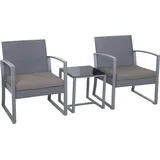 Svita LOIS L Poly Rattan Sitzgruppe Gartenmöbel Metall-Garnitur Bistro-Set Tisch Sessel Grau - Grau