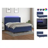 vidaXL Boxspringbett mit Matratze & LED Blau 160x200 cm Stoff