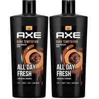 Axe 3 in 1 Duschgel & Shampoo Dark Temptation XXL für langanhaltende Frische und Duft nach der Dusche dermatologisch getestet 700 ml (Packung mit 2)