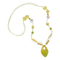 Gallay Perlenkette Kunststoffperlen Faustkeil gelb-grün glänzend Kordel lindgrün 90cm (1-tlg) grün