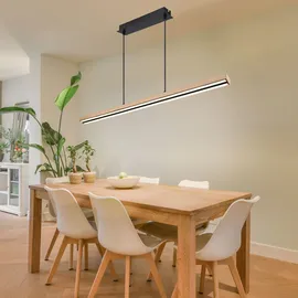 GLOBO Holzleuchte Pendellampe Led Esstisch Pendelleuchte Holz rustikal, 3 Stufen Memory Funktion, Holzoptik schwarz matt opal, 1x Led 30 Watt 1150 Lumen warmweiß, Hxlxb 120x101x7,5cm