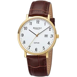 REGENT Herrenuhr mit Lederband - Rosiges Braun/Weiß